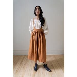 OVATE Sz XL Suspenders Overall Midi Skirt Linen Cinnamon Brown